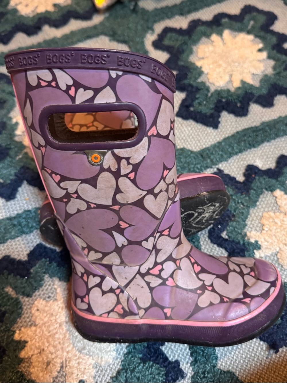 Bogs Kids Purple and Pink Heart Rain Boots toddler size 9